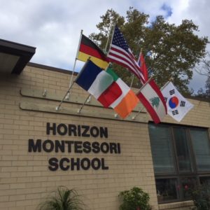 Horizon Montessori School with flags