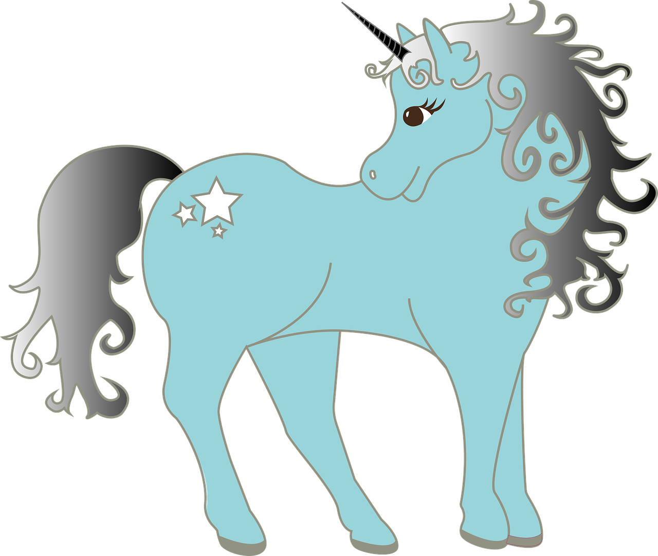 A drawing of a blue unicorn