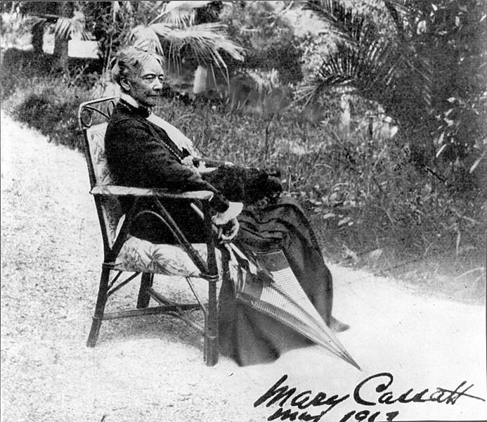The artist, Mary Cassatt, seated with an umbrella